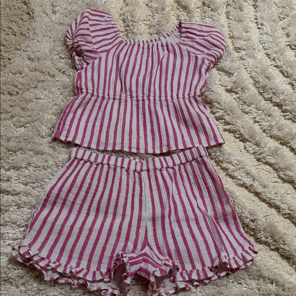 Pink and White Striped Two-Piece Set